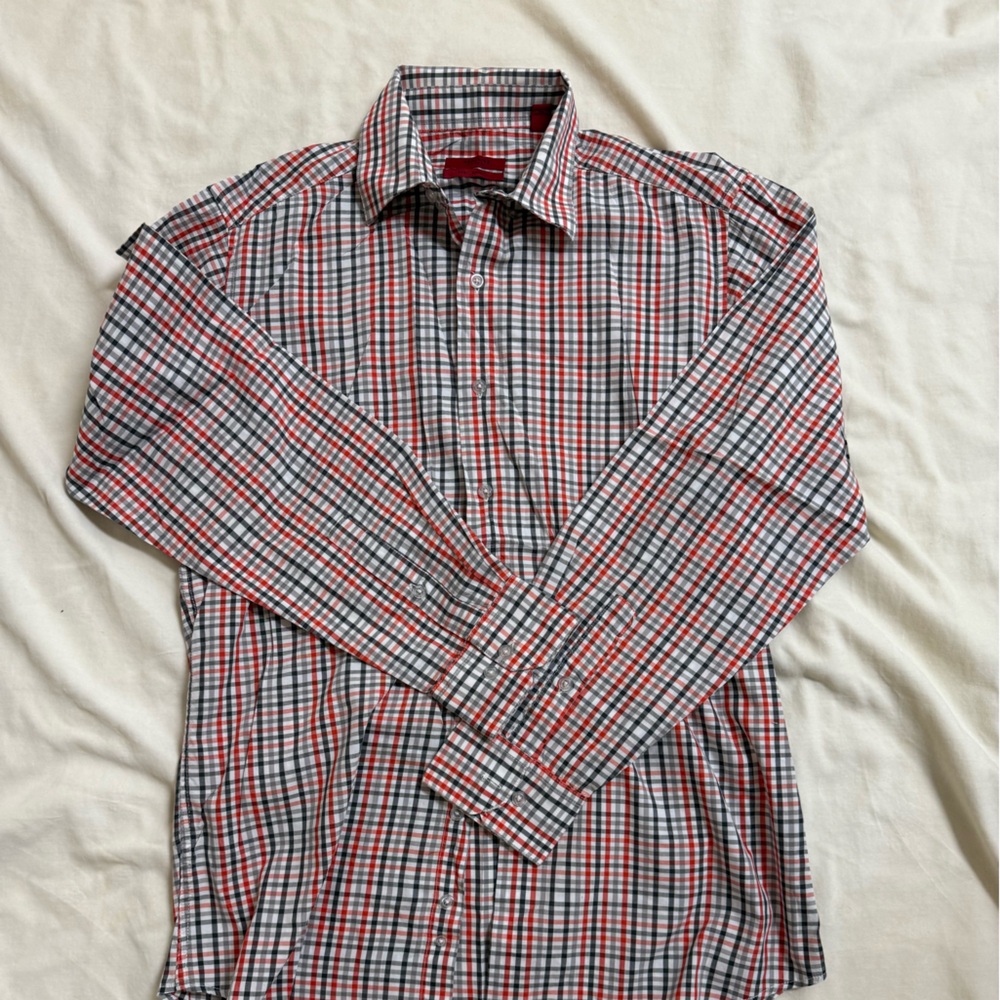 Alfani Red and Black Checkered Casual Shirt